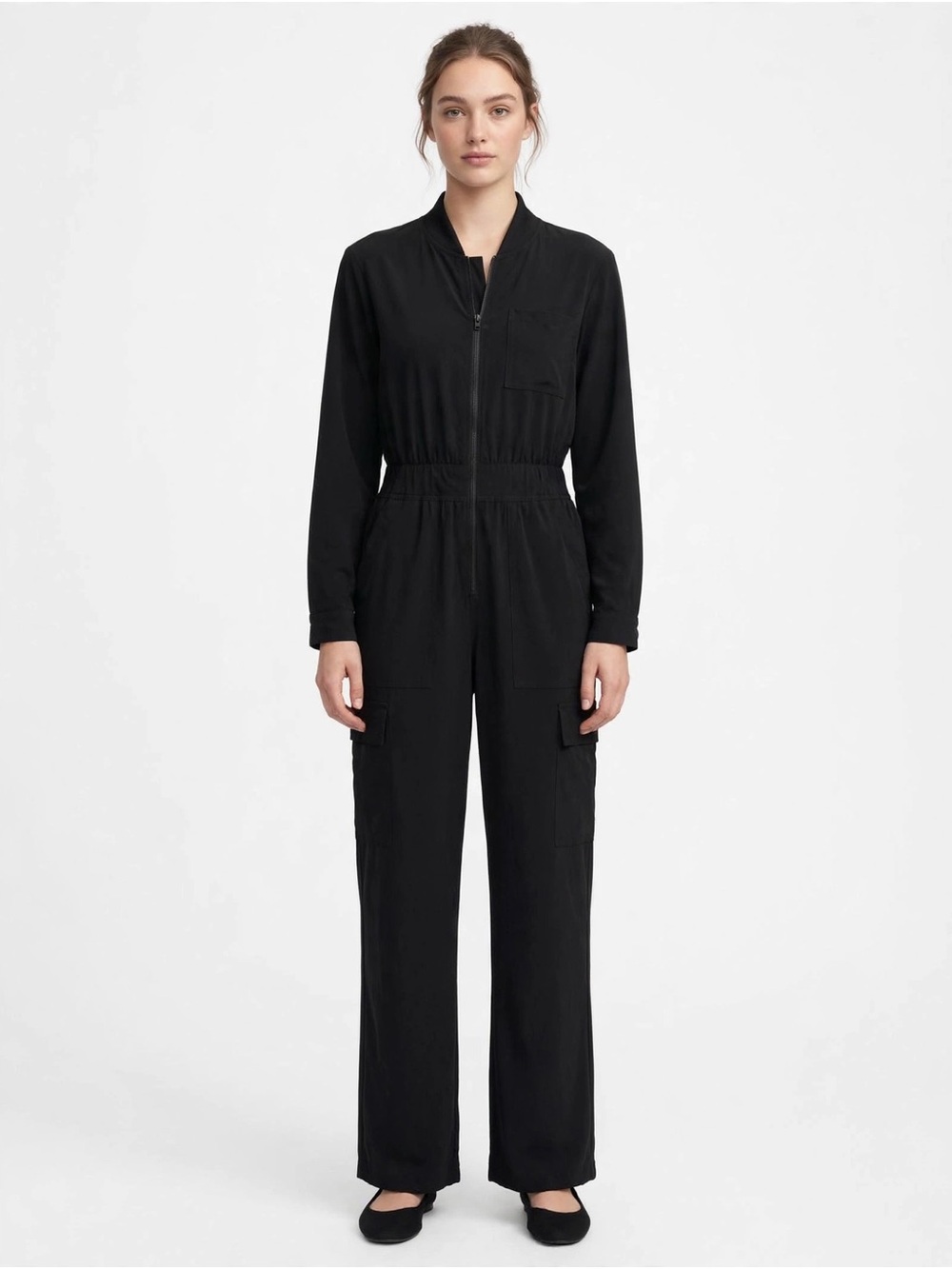 Athleta Black Long-Sleeve Utility Jumpsuit